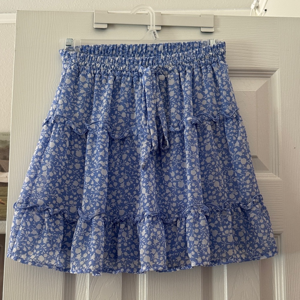 Sienna Sky Blue and White Floral Skater Skirt